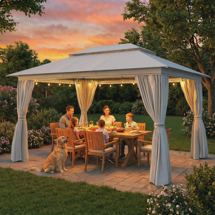 Outsunny Tonnelle de Jardin 400 x 300 cm, Toit Double UPF50+, Gris Fonce