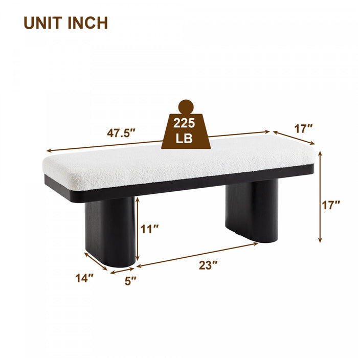 Olivia Banc Ottoman en Bois de 47,5\" avec Tissu en Velours Teddy et Pieds en Bois, Noir