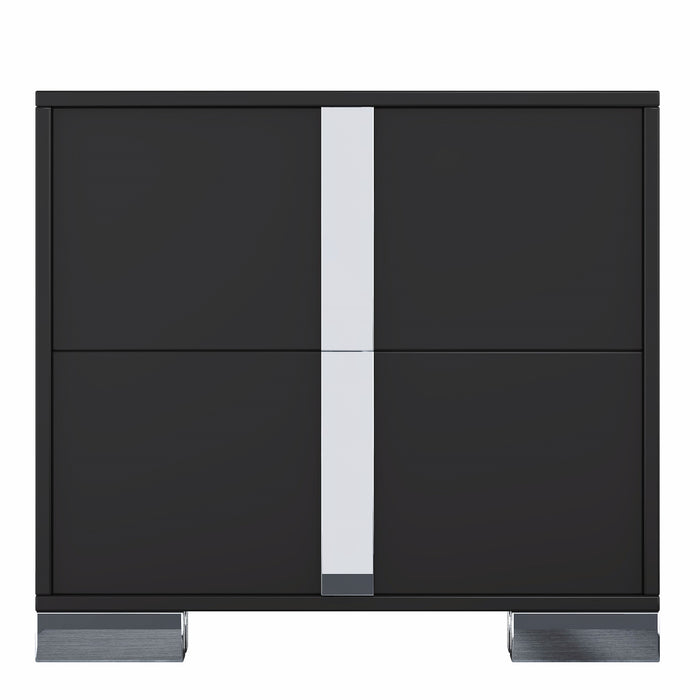 Nova Table de Nuit Elegante avec Pied Metallique et Tiroirs Miroir, Noir
