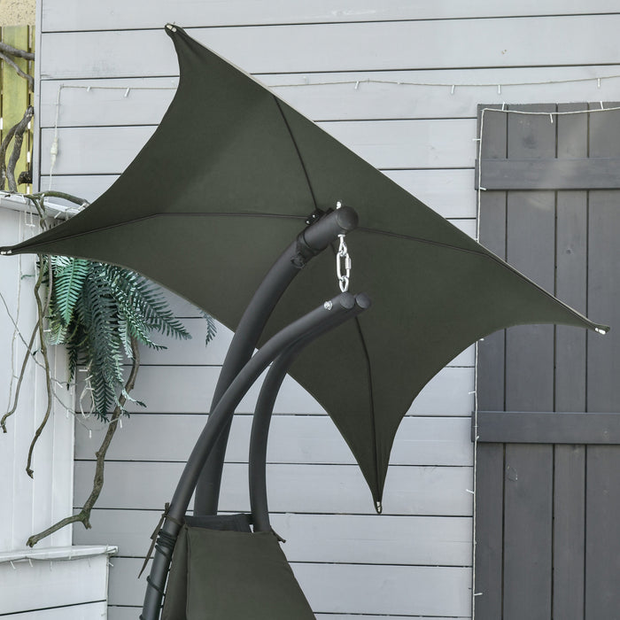 Outsunny Chaise Longue Flottante D'exterieur, Balancelle De Veranda, Hamac Suspendu Siege Inclinable Avec Support D'arc Et Auvent Parapluie Gris Anthracite