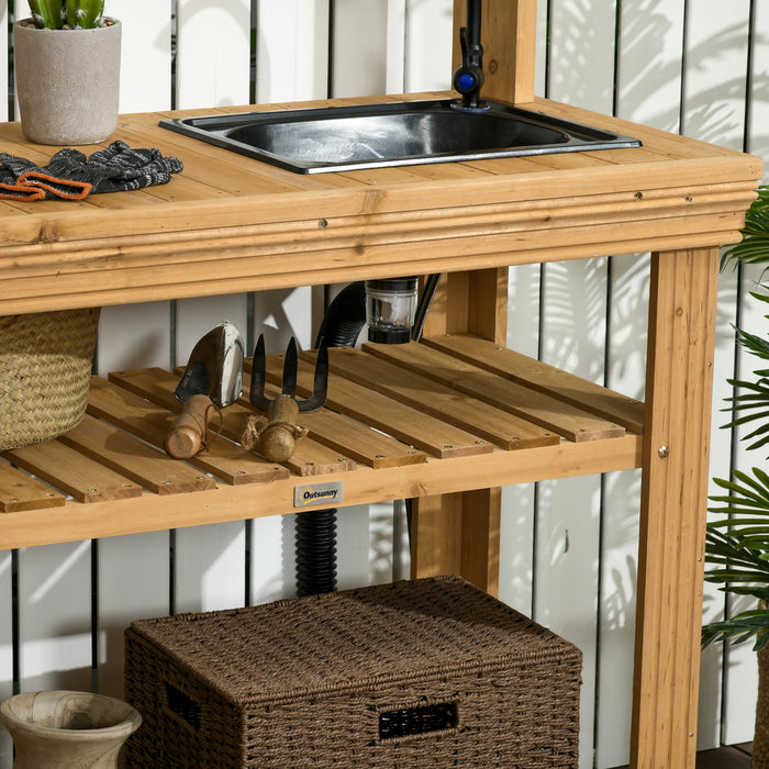 Outsunny Table Banc De Rempotage Exterieur Evier Amovible Et Etageres