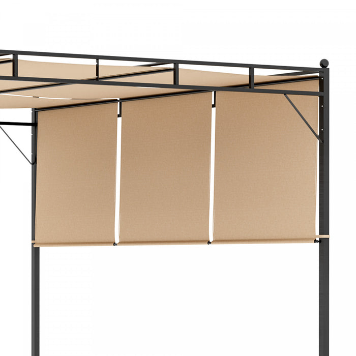 Outsunny 10' X 10' Pergola Retractable De Jardin Auvent Abri Soleil Avec Toit Coulissant Cadre En Acier Pour L'exterieur Beige