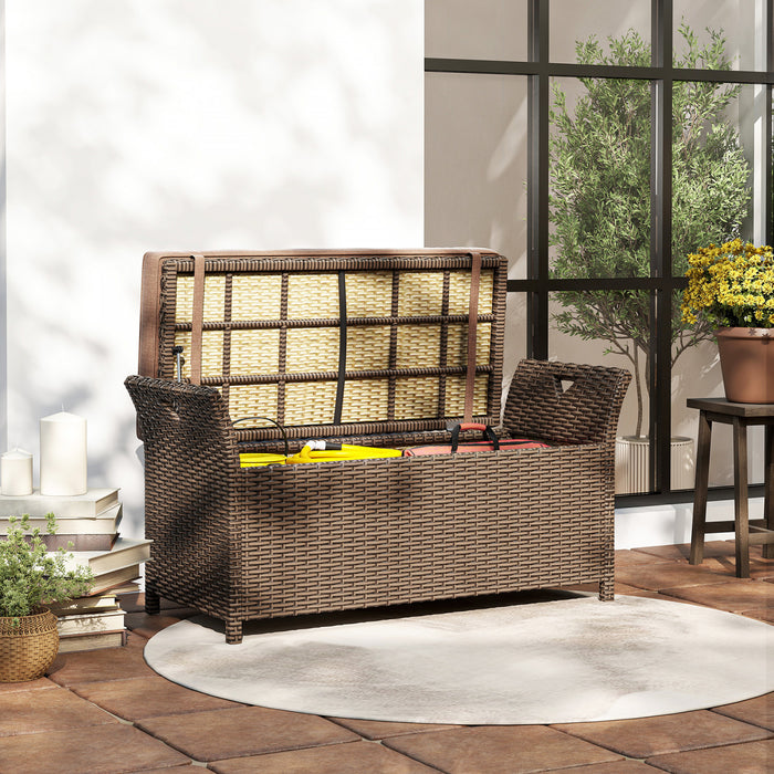 Outsunny Banc de Rangement en Rotin, Coffre de 29 Gallons, Beige