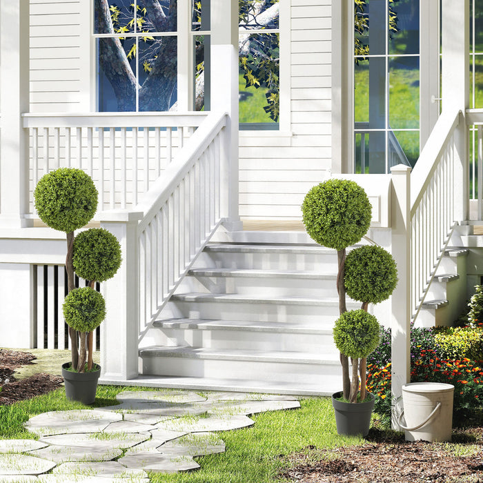 HOMCOM Lot de 2 arbres artificiels buis triple boule 4pi, vert