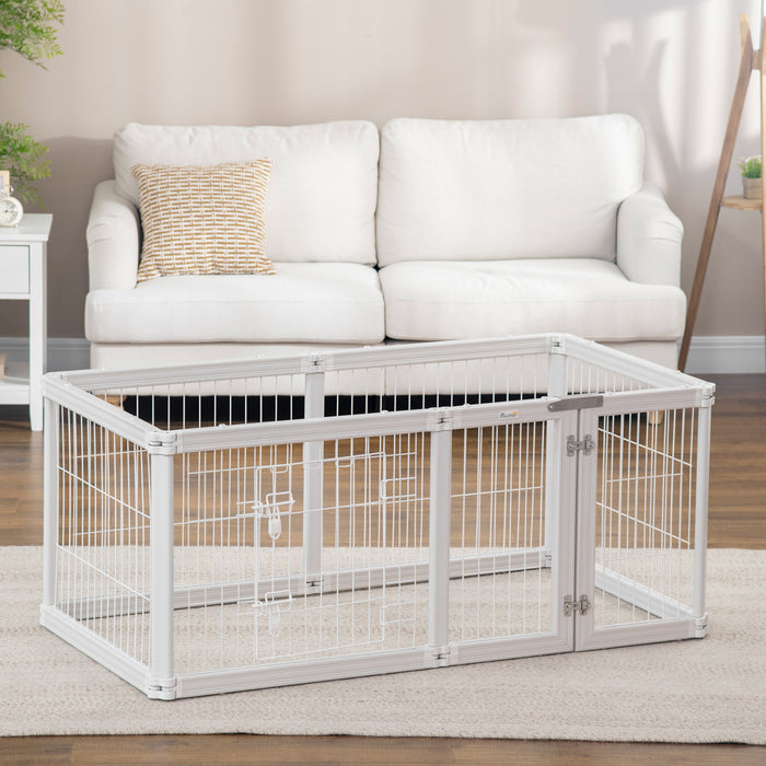 Pawhut Parc Pour Animaux De 24,5\" Enclos D'exercice Pour Chien A 6 Panneaux, Cloture De Mise Bas Pliable, Loquets A Double Verrouillage, Pour Une Utilisation En Interieur Et En Exterieur Blanc