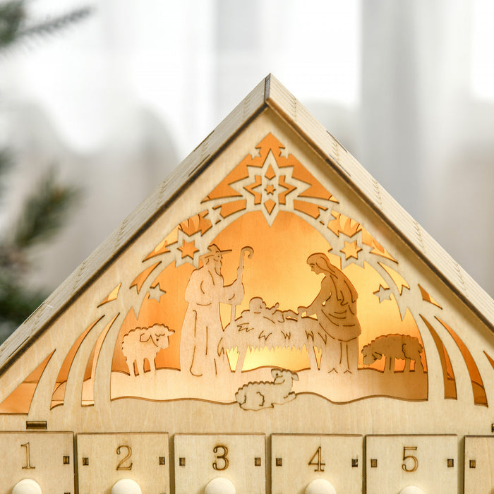 Homcom Calendrier De L'avent De Noel, Decoration De Table De Noel En Bois