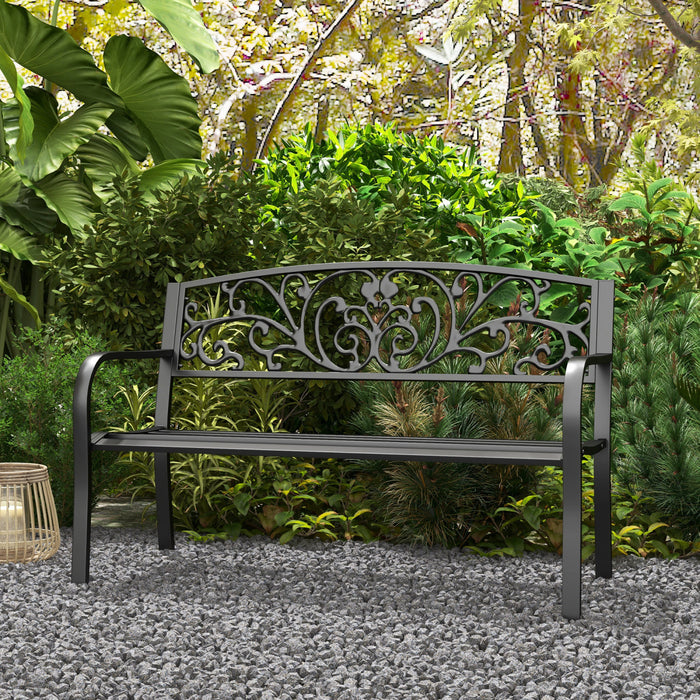Banc De Jardin 2 Places Outsunny 50 Pour Cour, Pelouse, Patio, Noir