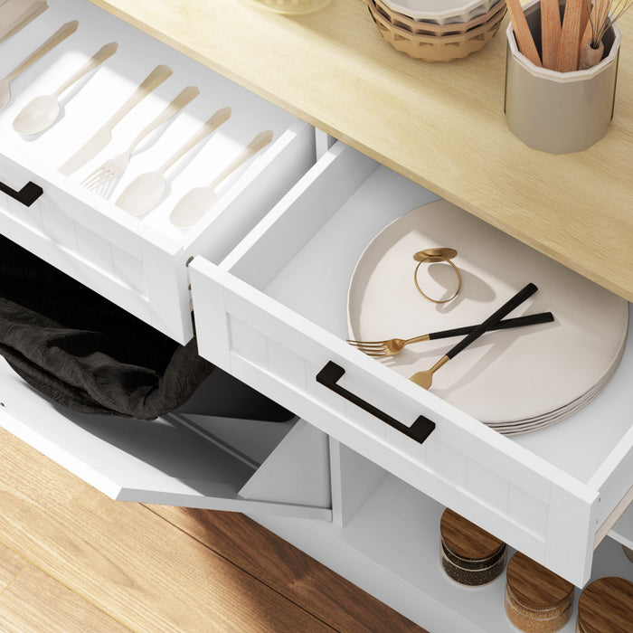 HOMCOM Poubelle inclinable, ilot de cuisine avec 2 tiroirs, blanc