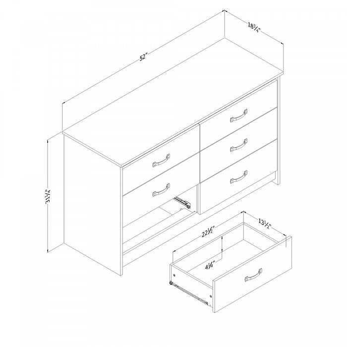 Tassio Commode 6 tiroirs Chêne vieilli, de Meubles South Shore