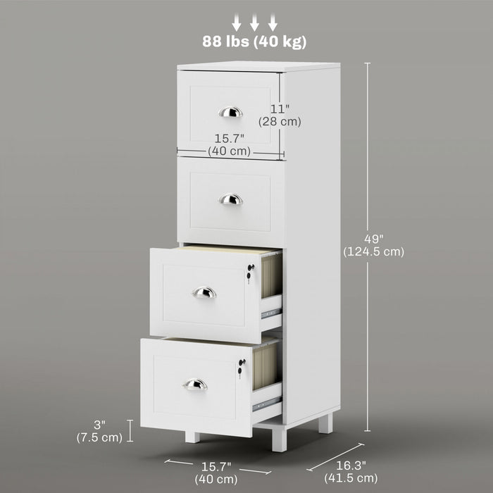 HOMCOM Classeur avec quatre tiroirs reglables, classeur avec serrure, blanc