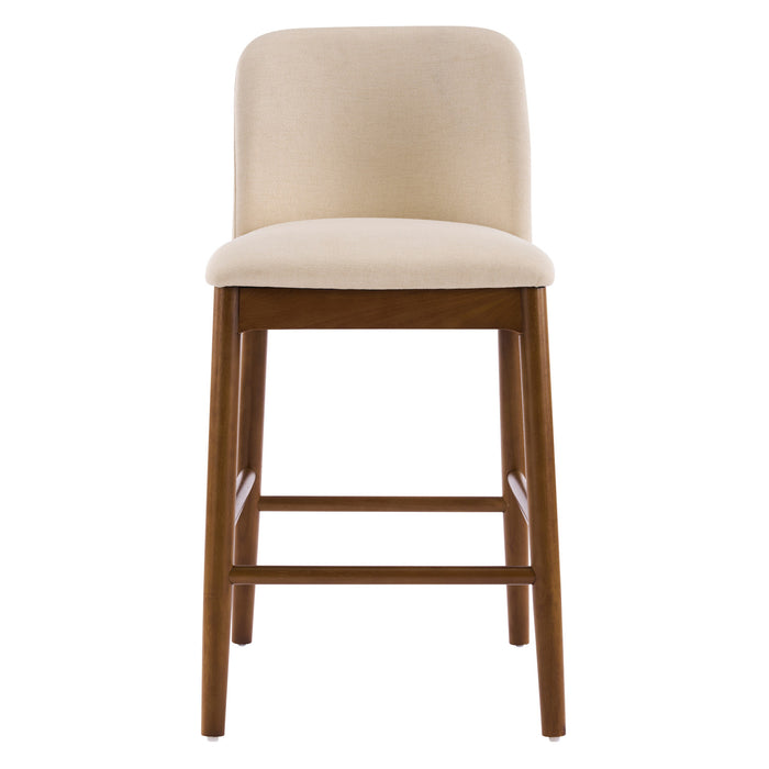 Lois lot de 2 tabourets de comptoir en bois d’hevea avec assise rembourree et repose-pieds, beige