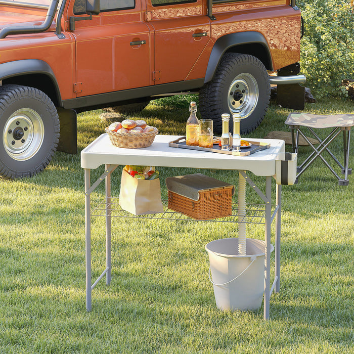 Outsunny Table De Nettoyage De Poisson, Table De Camping Avec Robinet Blanc