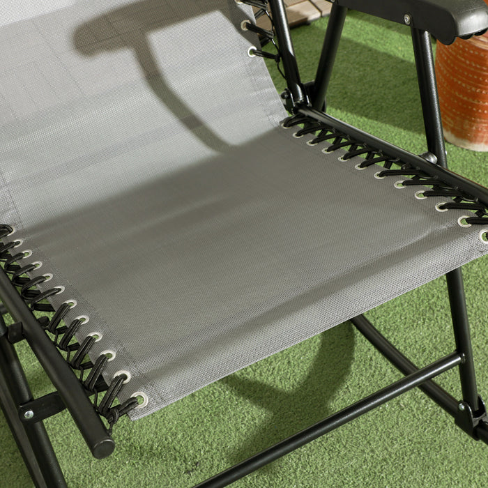 Outsunny Ensemble De 2 Chaises A Bascule Pliables Pour Patio, Gris