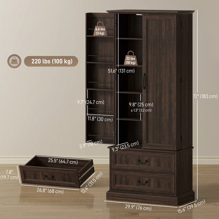 HOMCOM Armoire de cuisine 72\" avec eclairage LED et etageres de porte, Brun