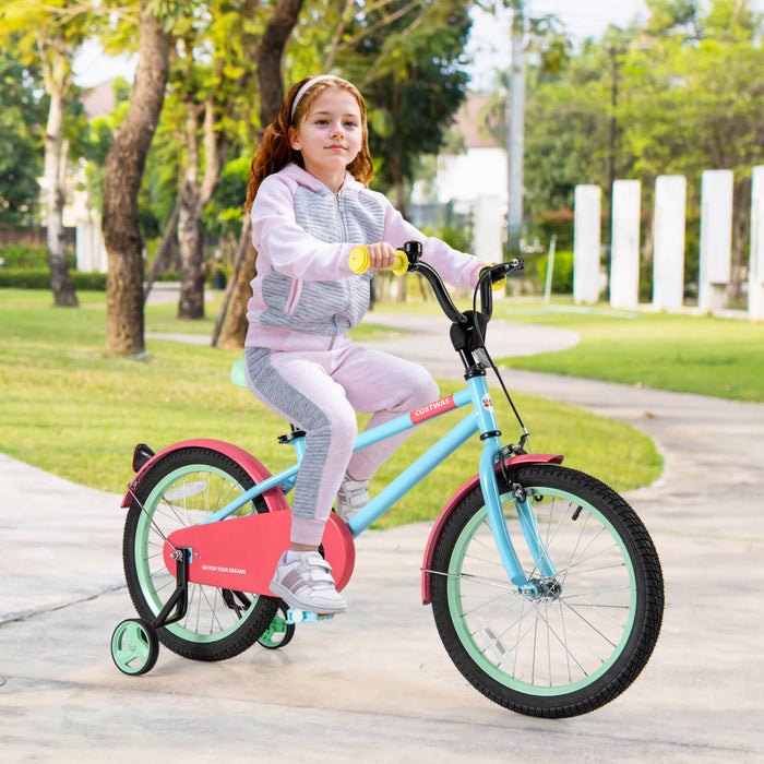 Costway 18\" Velo Pour Enfants Avec Guidon De Selle Reglable Roues D'entrainement Amovibles Frein A Main Rouge
