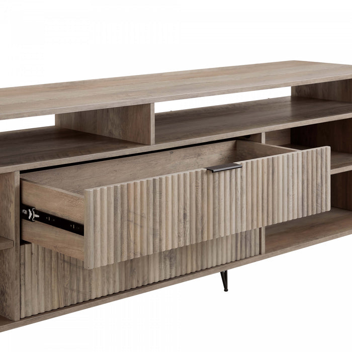 Meuble TV moderne Dumbo 85\" a cannelures, finition brun dore