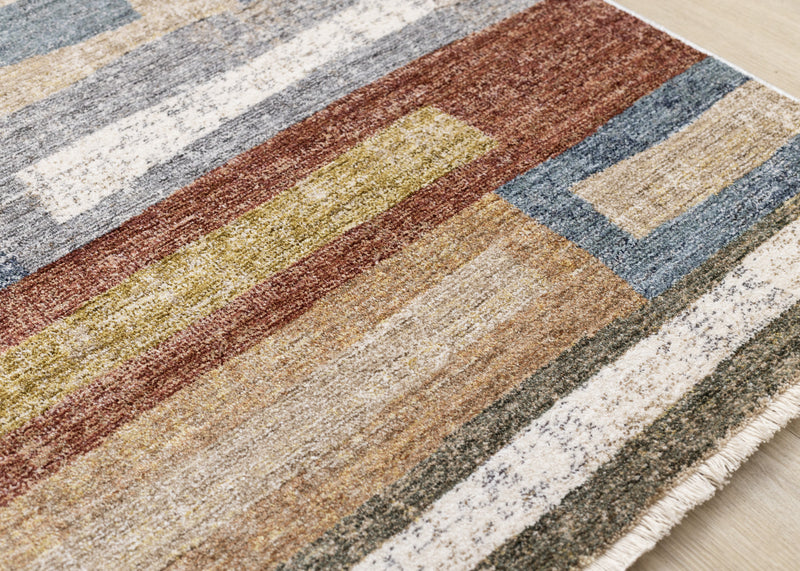 Carpette moderne et raffinée Macey grise, bleue et rouge- 7 pi 10 po x 10 pi 2 po