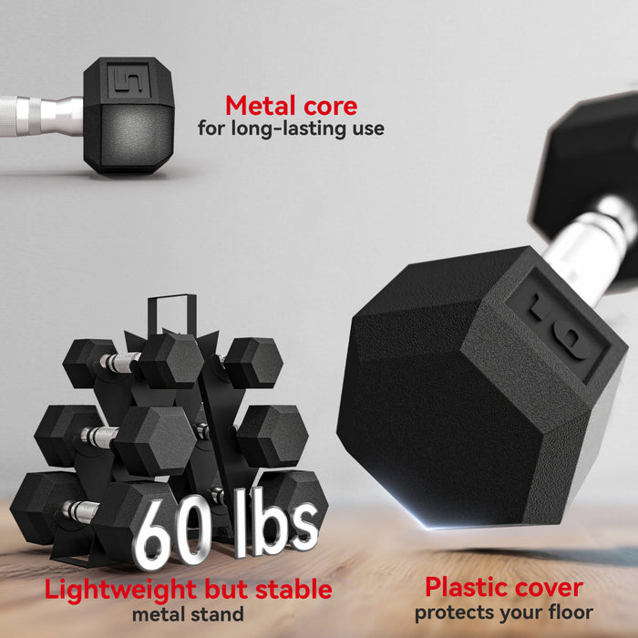 Soozier Ensemble d'halteres 60 lb avec support et poids hexagonaux