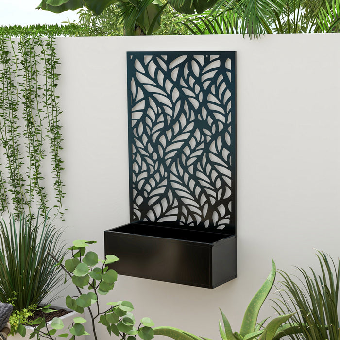 Outsunny Ecran D'intimite Exterieur Avec Jardiniere, Panneau D'intimite En Metal Et Lit De Jardin Sureleve, Mural Ou Autoportant, Pour Jardin, Terrasse, Piscine, Jacuzzi