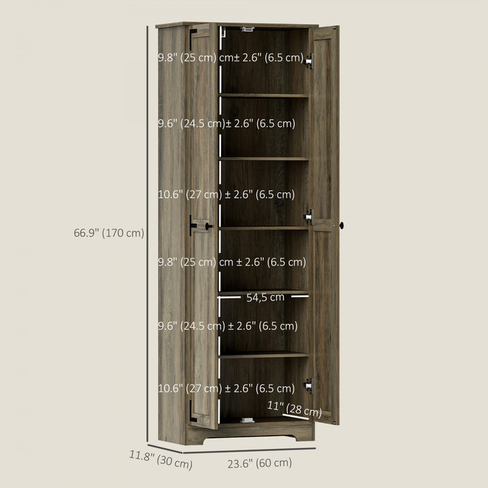 HOMCOM Armoire de garde-manger de 67 po, armoire de rangement, gris vieilli
