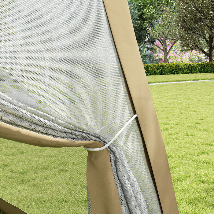 Outsunny Auvent De Tente De Fete 10 X 10 Pi Avec Filet, Abri Pare-soleil, Kaki