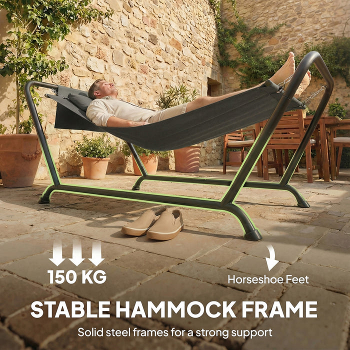 Outsunny Hamac d'Exterieur avec Support et Poche Laterale, Gris Fonce