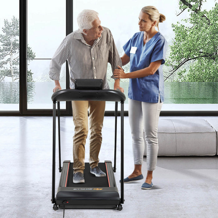 Tapis Roulant A Pied Costway 2.5 Hp Avec Longues Barres De Main Pour Personnes Agees Capteurs D'impulsion Affichage Led