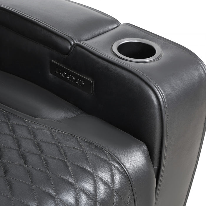 Sofa inclinable electrique Kingsley de 78 po en cuir assorti avec console de rangement et USB - Noir