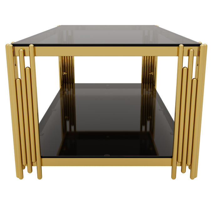 Aria Table Basse Rectangulaire Moderne 47.5 po avec Cadre Asymetrique Dore et Plateau Miroir, Noir