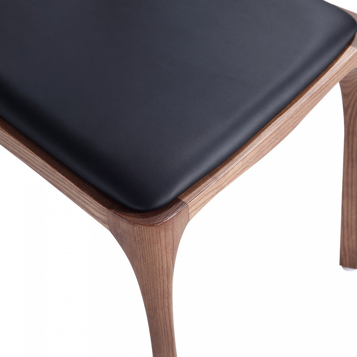 Chaise de salle a manger Moderne en bois et cuir vegetalien noir - Lot de 4