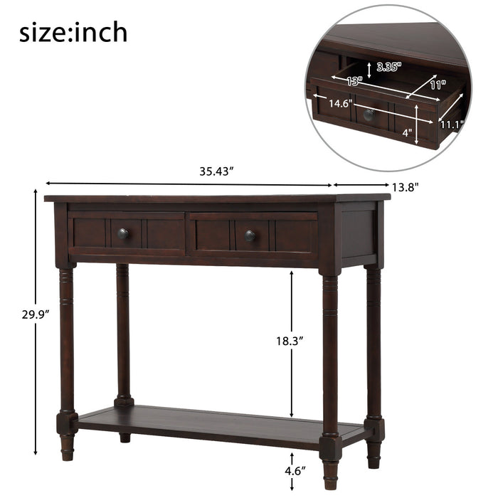 Table Console Traditionnelle Jeremy En Bois Massif Avec Tiroirs Et Etagere - Espresso