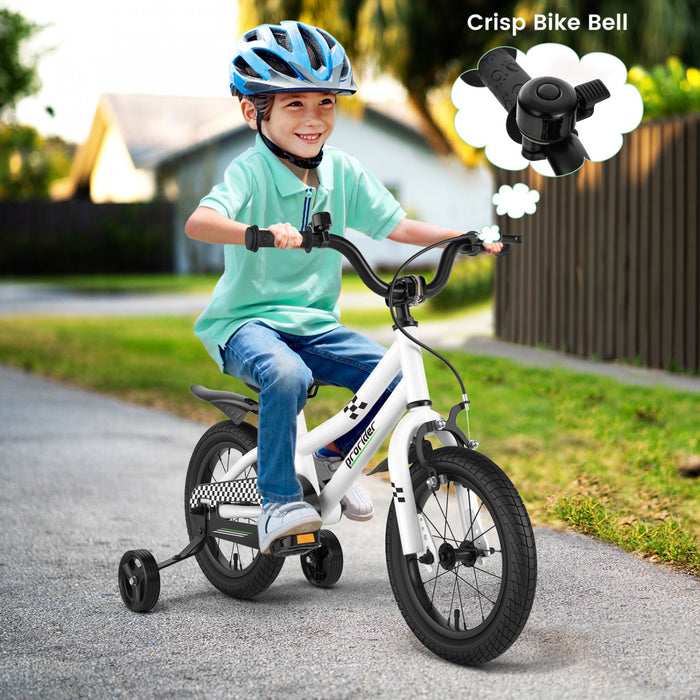 Velo Costway 14\" Pour Enfants Avec Roues D'entrainement Amovibles Et Panier Pour 3-5 Ans Blanc