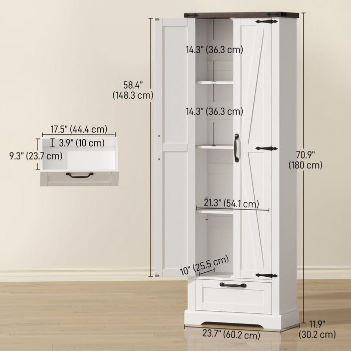 HOMCOM Placard de Cuisine 71 po, Meuble de Rangement avec 2 Portes, Blanc