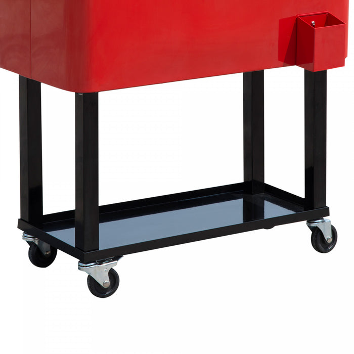 Outsunny 80 litres, chariot refrigerant a roulettes, portable, pour terrasse, biere glacee, boissons