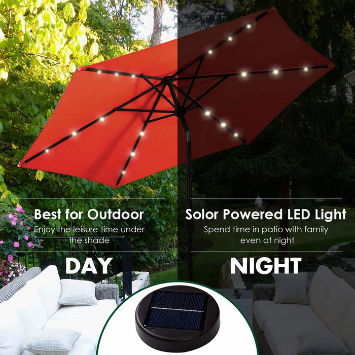 Costway Parasol de marche patio 9ft avec lumieres solaires et pied parasol en acier de 40 LBS