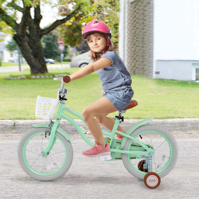 Prorider 16\" Enfants Velo Tout-petit Velo Reglable Avec Roue D'entrainement Pour 4-7 Ans Fille Vert