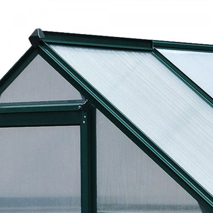 Outsunny Serre De Jardin Aluminium Polycarbonate 6.2' X 4.3' X 6.6' Lucarne, Porte Coulissante + Fondation Incluse Alu. Vert Polycarbonate Transparent