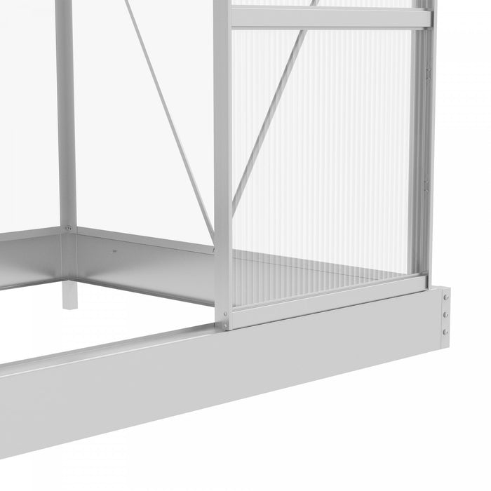 Outsunny Serre En Polycarbonate De 6' X 6', Serre De Plain-pied Avec Porte Coulissante, Fenetre Reglable, Cadre Et Fondation En Aluminium, Maison De Culture De Jardin Avec Gouttiere, Argente
