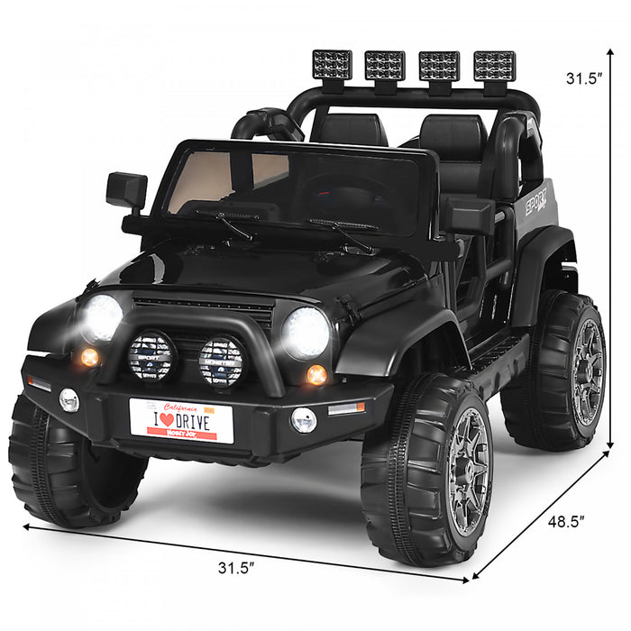 Voiture Pour Enfants 2 Places 12v, Pick-up Telecommande Avec Compartiment De Rangement, Coloris Noir