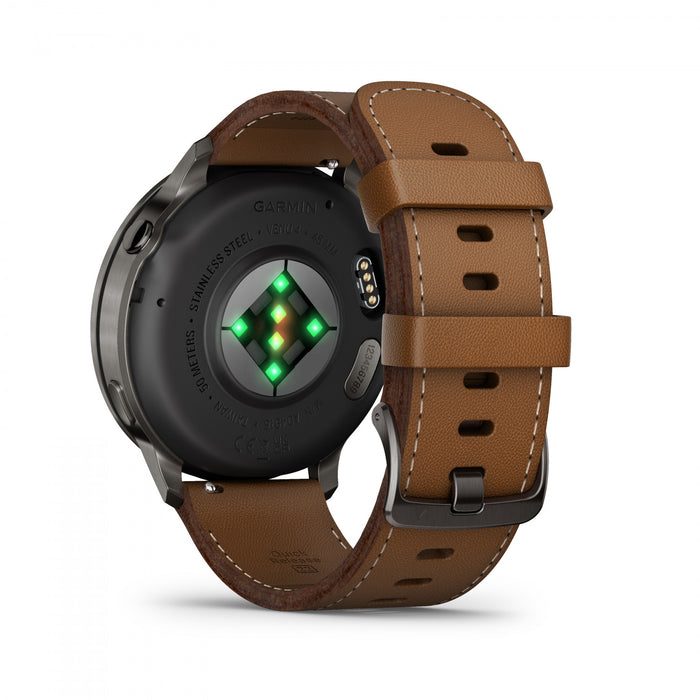Montre intelligente Garmin Venu 4 45 mm en cuir ardoise durable - Navigation portable, routage avance, rappels meteo, informations d'entrainement, tour automatique