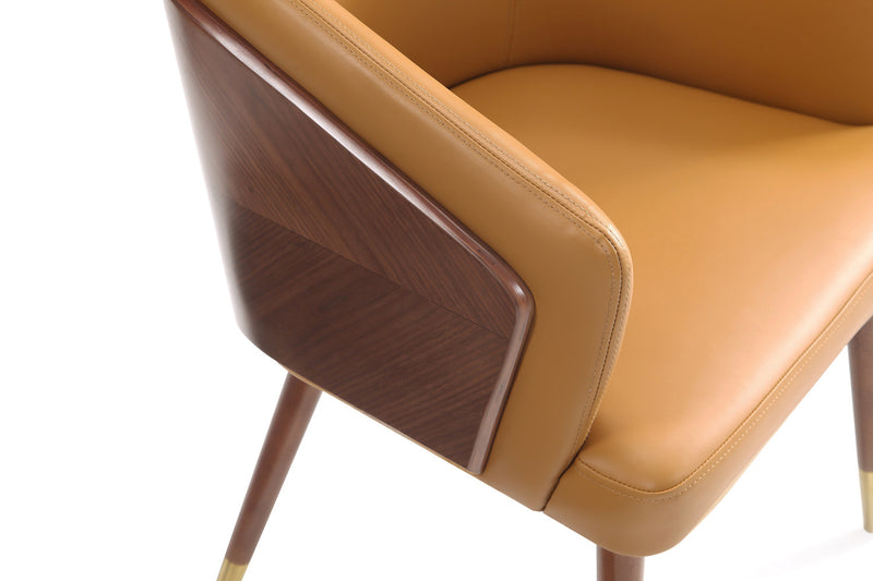 Chaise de salle a manger moderne en bois et cuir vegetalien Reeva couleur camel - Lot de 2