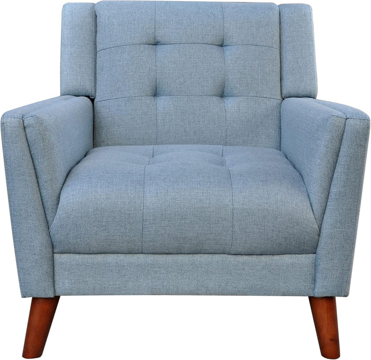 Midway Fauteuil Moderne du Milieu de Siecle a Point Capitonne Gaufre, Bleu, Noyer