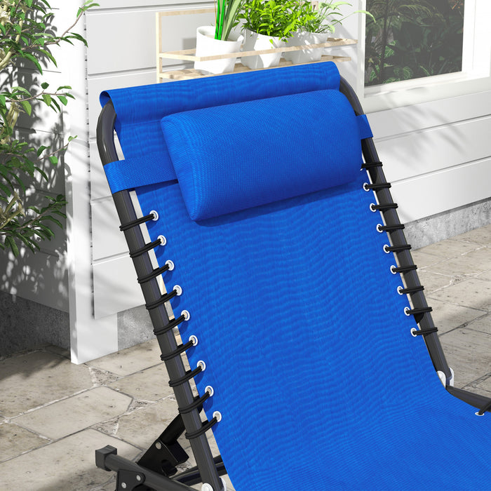 Outsunny 2 Chaises Longues Pliantes, Chaises Longues Avec Appui-tete, Bleu