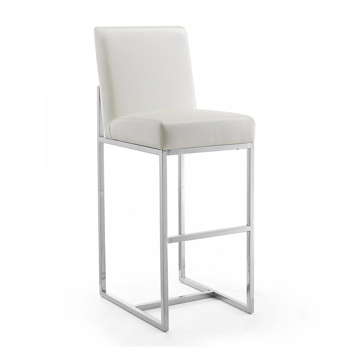 Tabouret de bar moderne en metal et tissu Element, blanc perle - Lot de 3