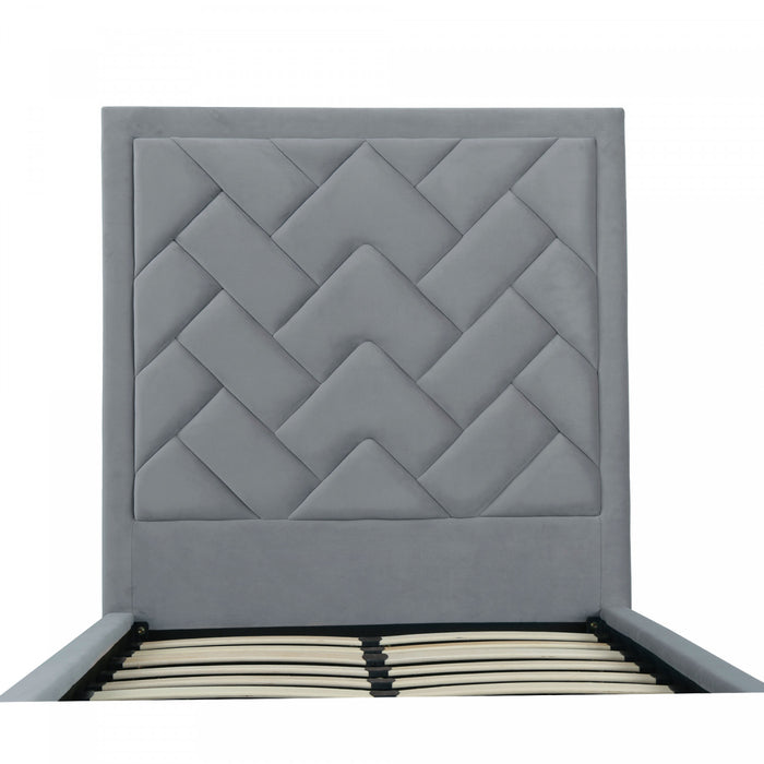 Lit simple moderne Crosby en velours capitonne gris