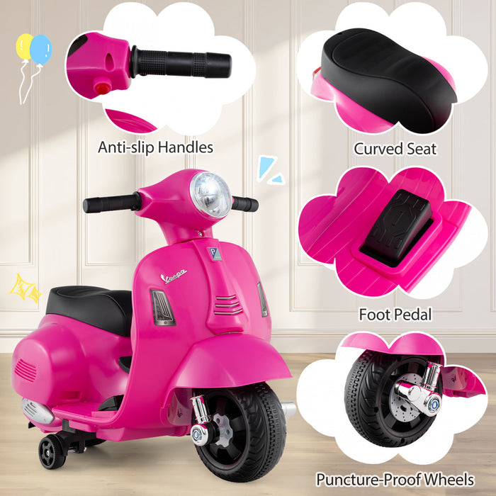 Costway Enfants Rouler Sur Moto Avec Roues D'entrainement Phare Corne 6v Batterie Rose