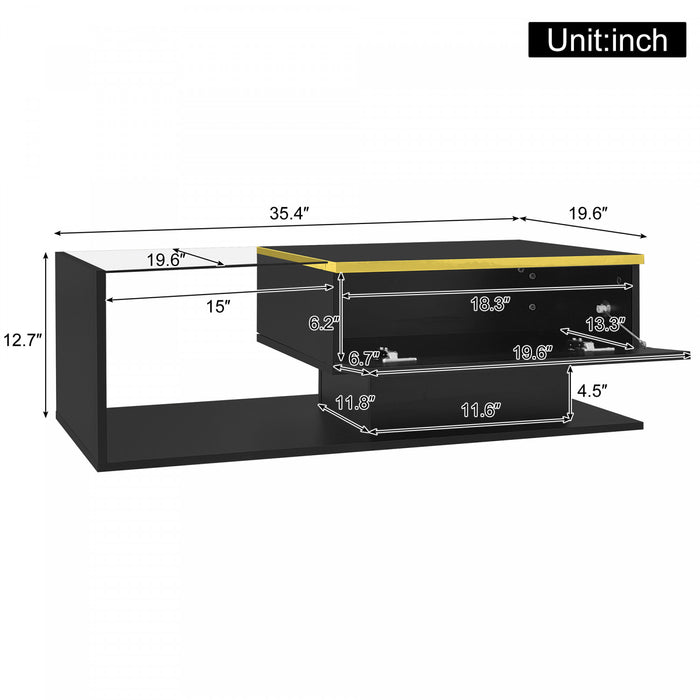 Ethan Table Basse Haute Brillance de 35,4\" avec Verre et Effet LED, Noir