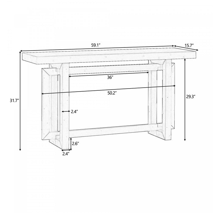 Table d'entree peinte Ethan 59,1'' avec design rectangulaire triple et pieds en bois de pin, blanche