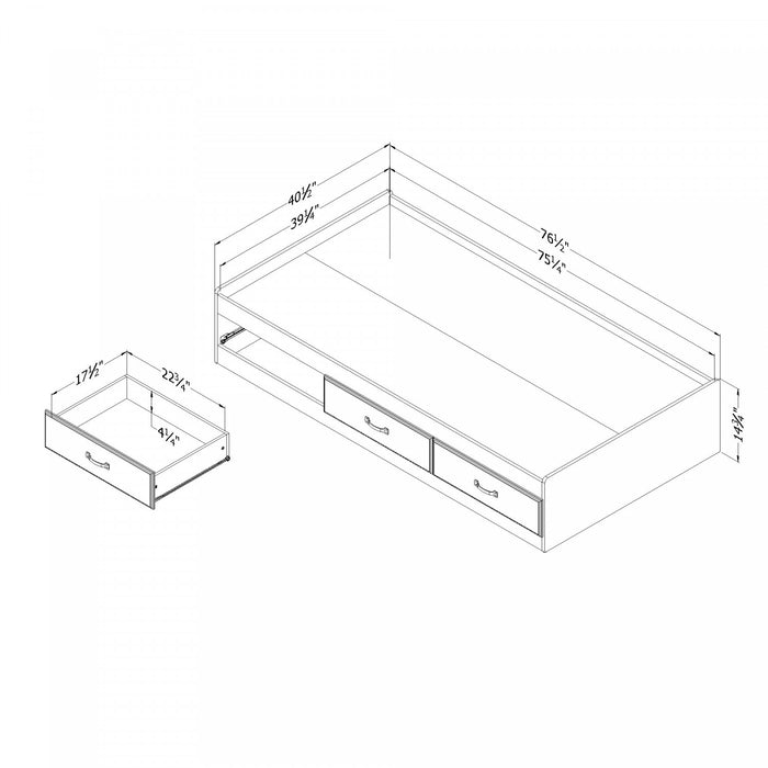 Lit matelot simple plateforme Ulysses avec rangement - chêne hivernal