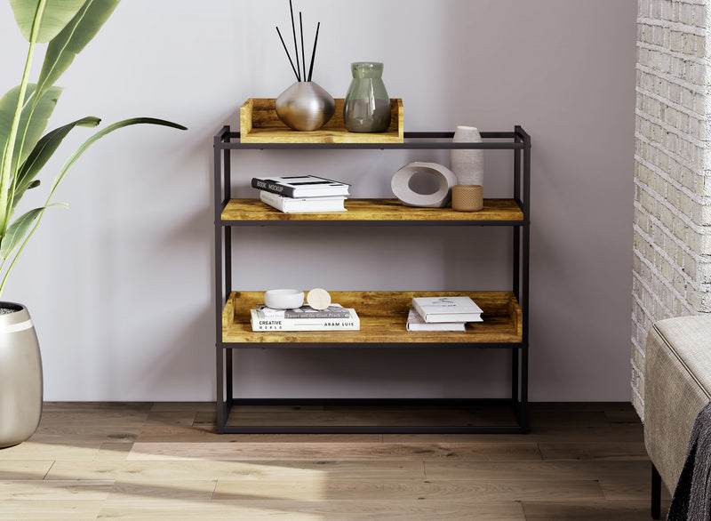 Console de 32 po avec tablette de rangement - bois recyclé brun et métal noir